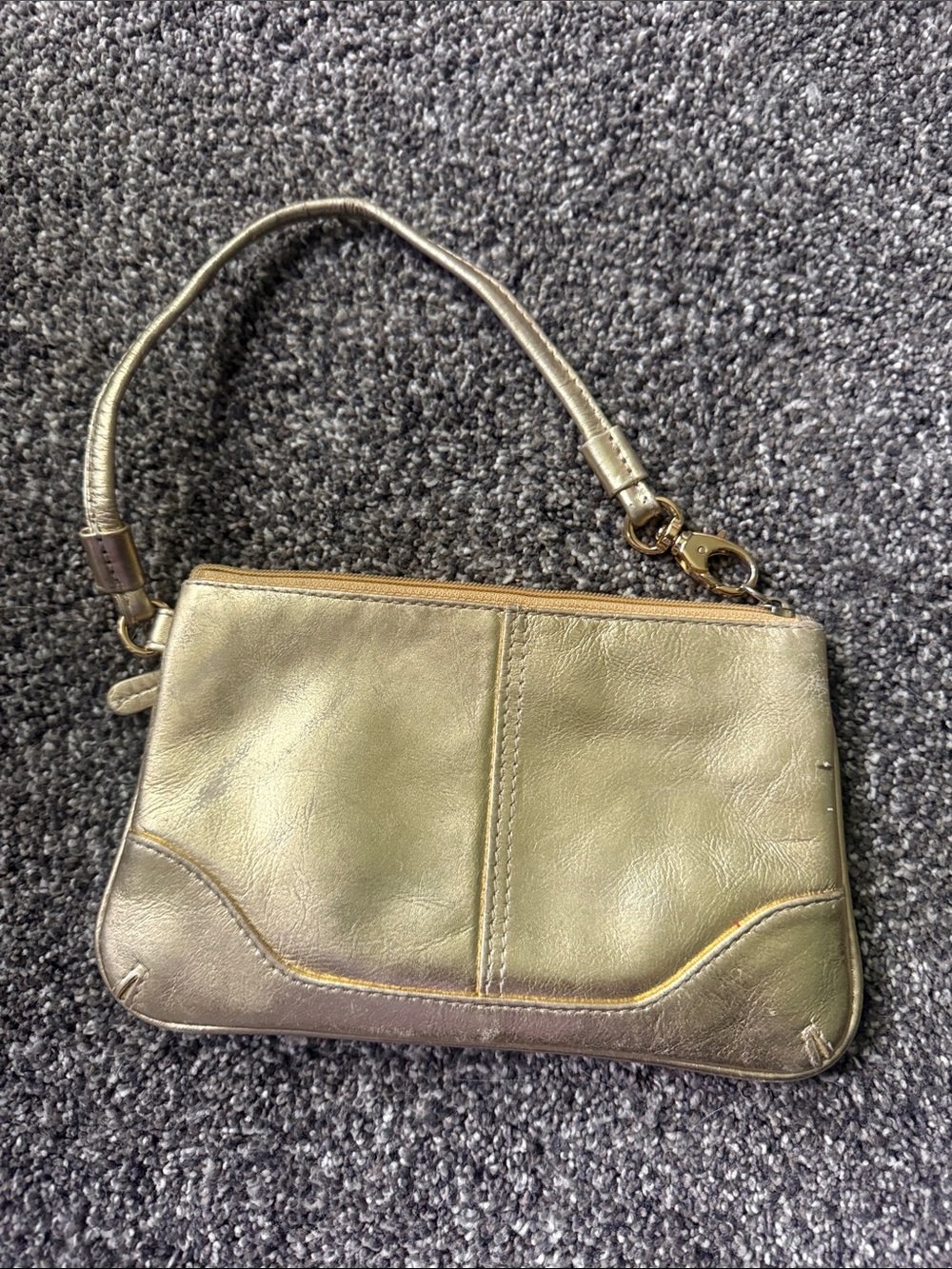 Metallic Gold Genuine Leather Wristlet Bag
